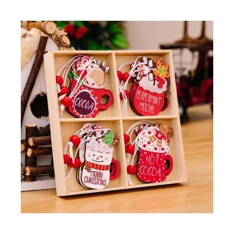 Komplet zawieszek choinkowych PIERNICZKI drewniane 12 sztuk w opakowaniu